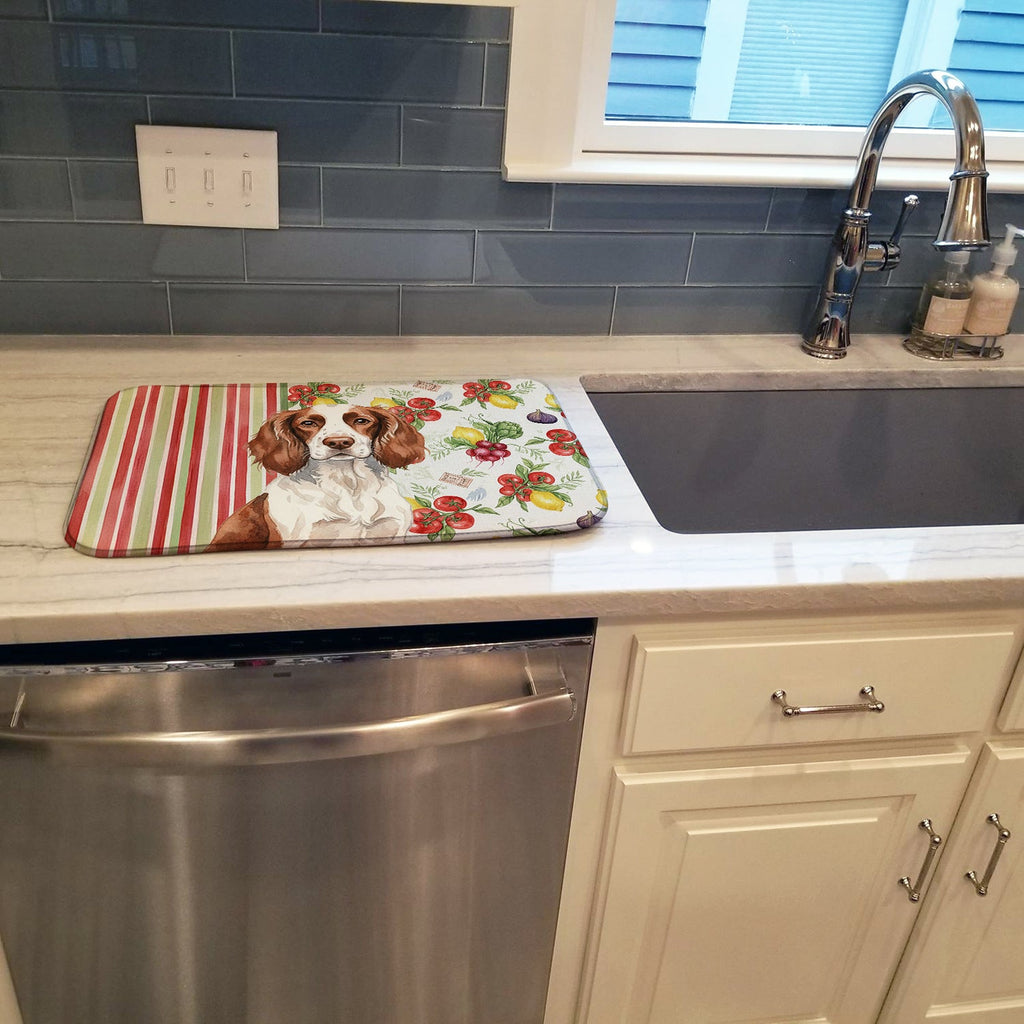 Liver and White English Springer Spaniel Vegetables Dish Drying Mat Absorbent Dish Drying Mat Pad for Kitchen Counter Dish Drainer Mat for Countertop, 14 x 21", Multicolor