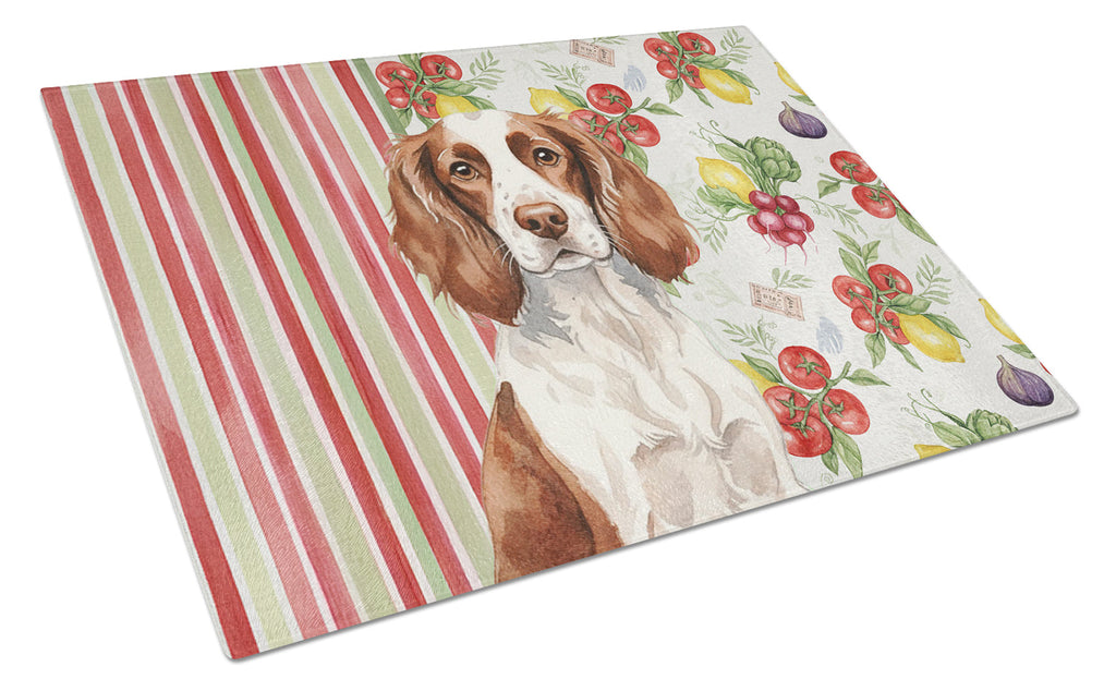 Liver and White English Springer Spaniel Vegetables Cutting Board Tempered Glass Kitchen Cutting Surface, Heat Resistant Chopping, Non-Slip Feet, Food Prep & Serving