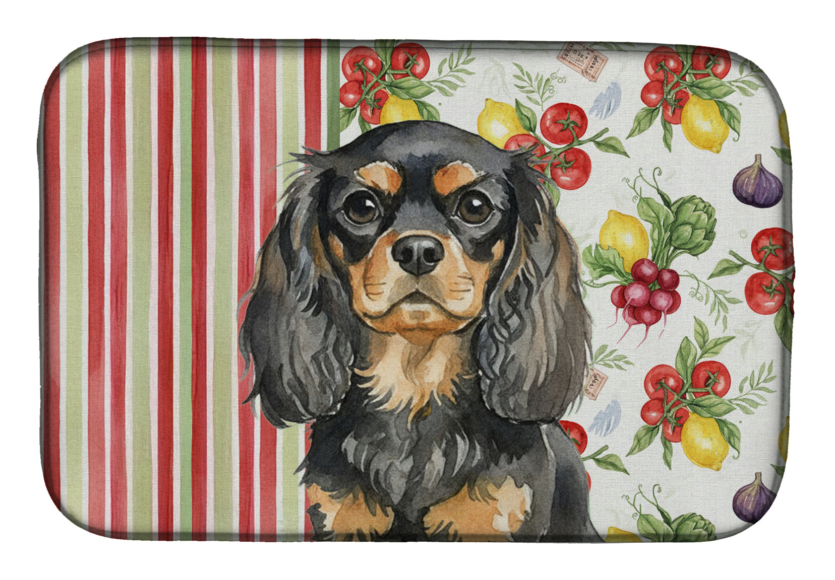 Black and Tan English Toy Spaniel Vegetables Dish Drying Mat Absorbent Dish Drying Mat Pad for Kitchen Counter Dish Drainer Mat for Countertop, 14 x 21", Multicolor