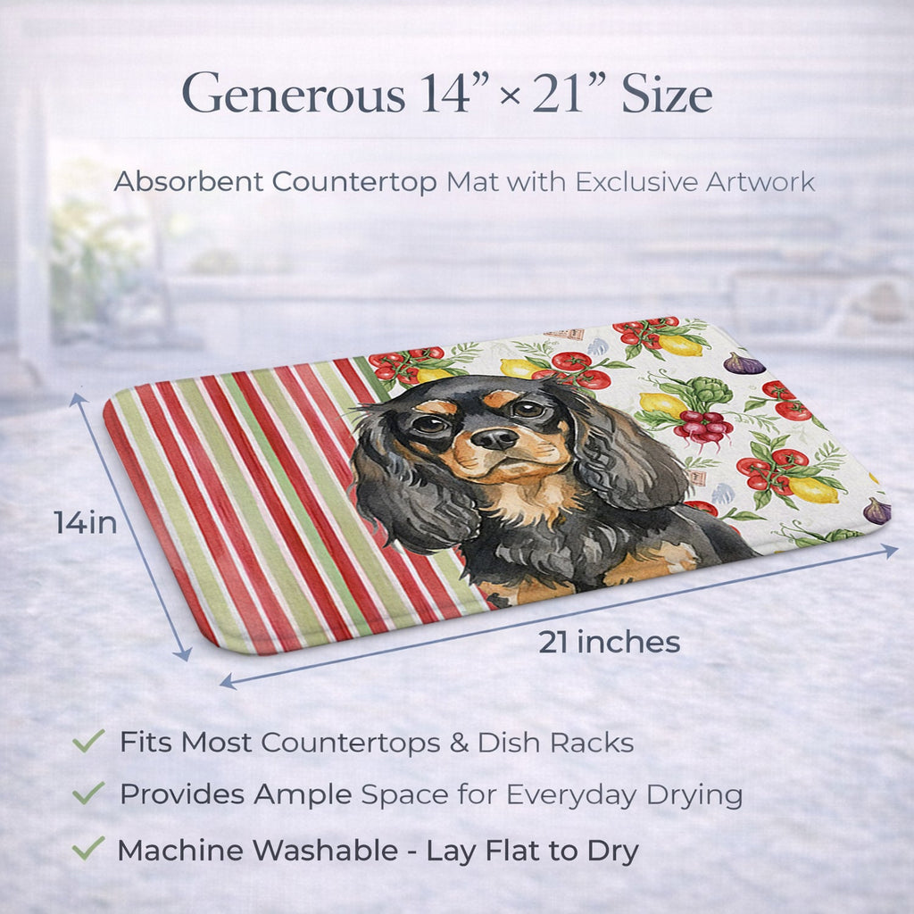 Black and Tan English Toy Spaniel Vegetables Dish Drying Mat Absorbent Dish Drying Mat Pad for Kitchen Counter Dish Drainer Mat for Countertop, 14 x 21", Multicolor