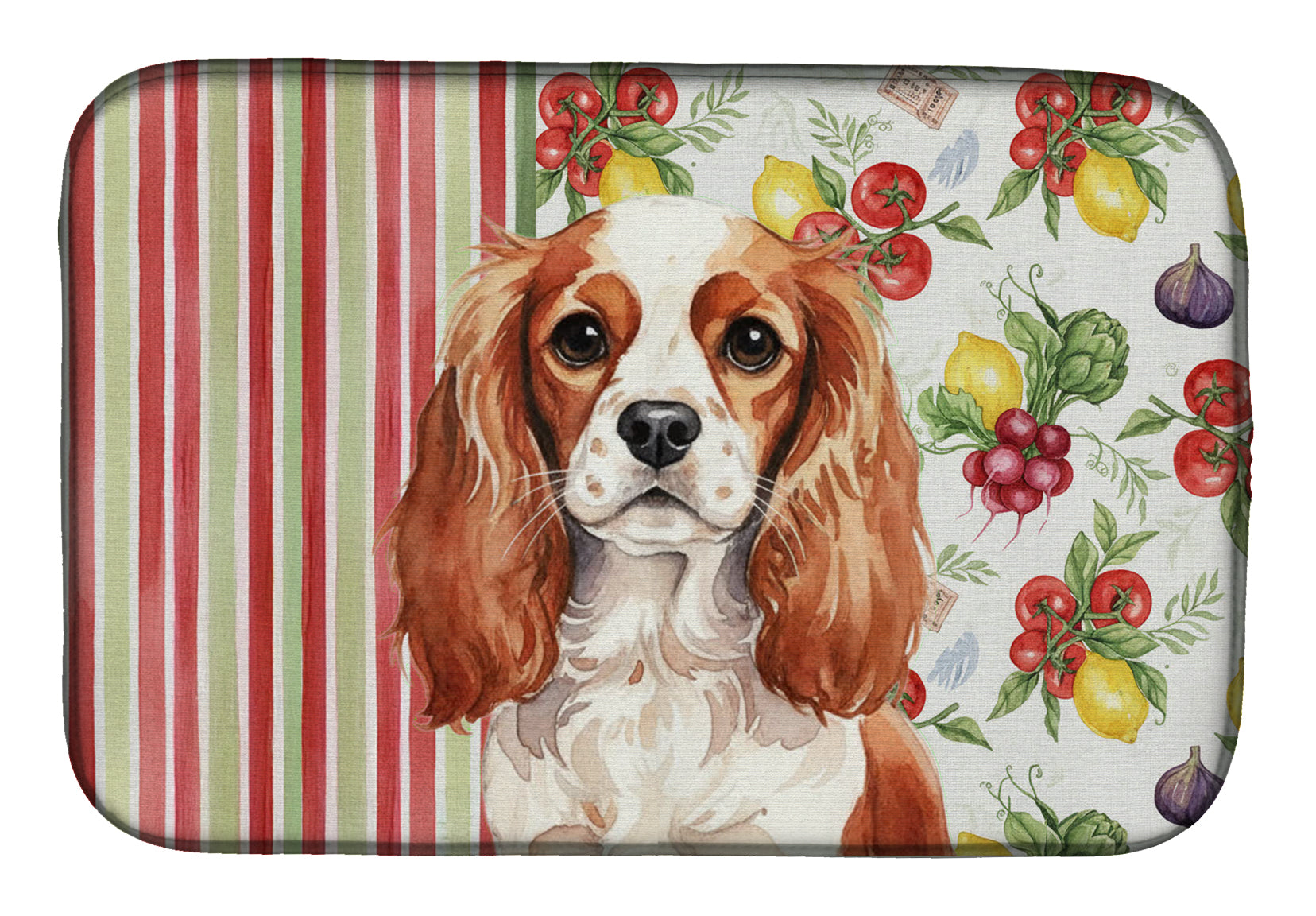 Blenheim English Toy Spaniel Vegetables Dish Drying Mat Absorbent Dish Drying Mat Pad for Kitchen Counter Dish Drainer Mat for Countertop, 14 x 21", Multicolor