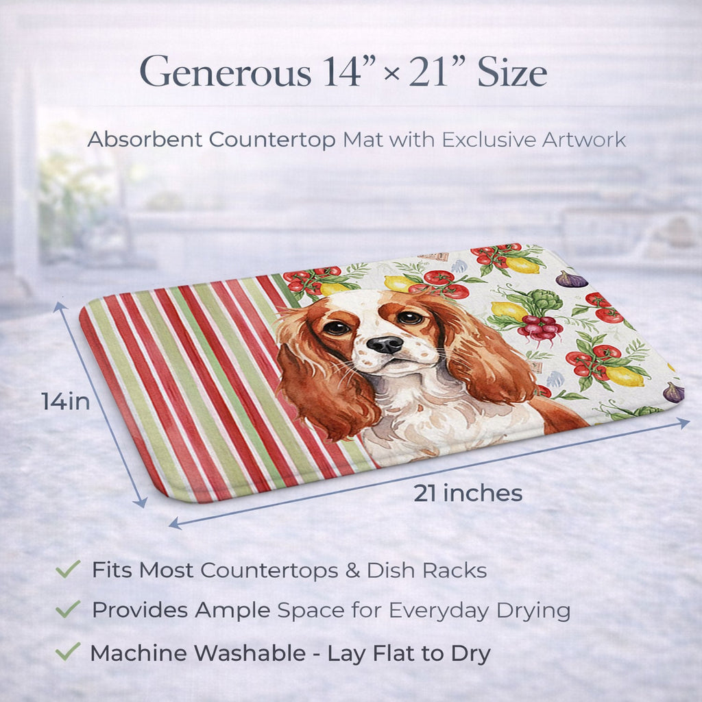 Blenheim English Toy Spaniel Vegetables Dish Drying Mat Absorbent Dish Drying Mat Pad for Kitchen Counter Dish Drainer Mat for Countertop, 14 x 21", Multicolor