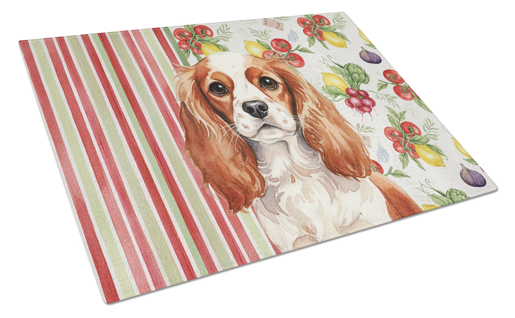 Blenheim English Toy Spaniel Vegetables Cutting Board Tempered Glass Kitchen Cutting Surface, Heat Resistant Chopping, Non-Slip Feet, Food Prep & Serving