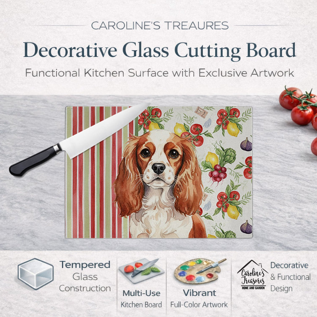 Blenheim English Toy Spaniel Vegetables Cutting Board Tempered Glass Kitchen Cutting Surface, Heat Resistant Chopping, Non-Slip Feet, Food Prep & Serving