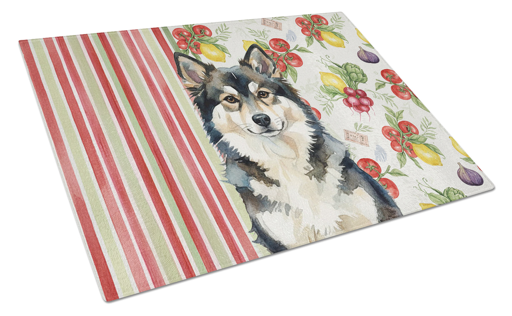 Finnish Lapphund Vegetables Cutting Board Tempered Glass Kitchen Cutting Surface, Heat Resistant Chopping, Non-Slip Feet, Food Prep & Serving