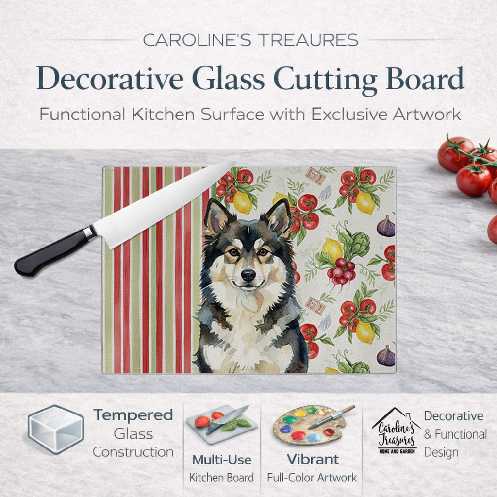 Finnish Lapphund Vegetables Cutting Board Tempered Glass Kitchen Cutting Surface, Heat Resistant Chopping, Non-Slip Feet, Food Prep & Serving