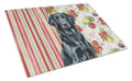 Black Flat-Coated Retriever Vegetables Cutting Board Tempered Glass Kitchen Cutting Surface, Heat Resistant Chopping, Non-Slip Feet, Food Prep & Serving