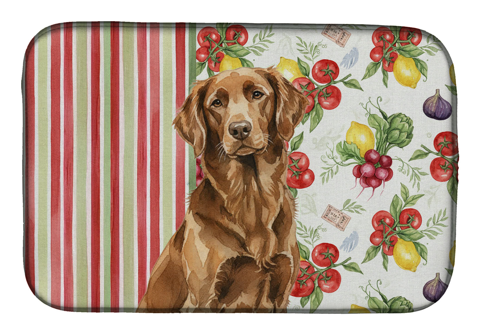 Liver Flat-Coated Retriever Vegetables Dish Drying Mat Absorbent Dish Drying Mat Pad for Kitchen Counter Dish Drainer Mat for Countertop, 14 x 21", Multicolor