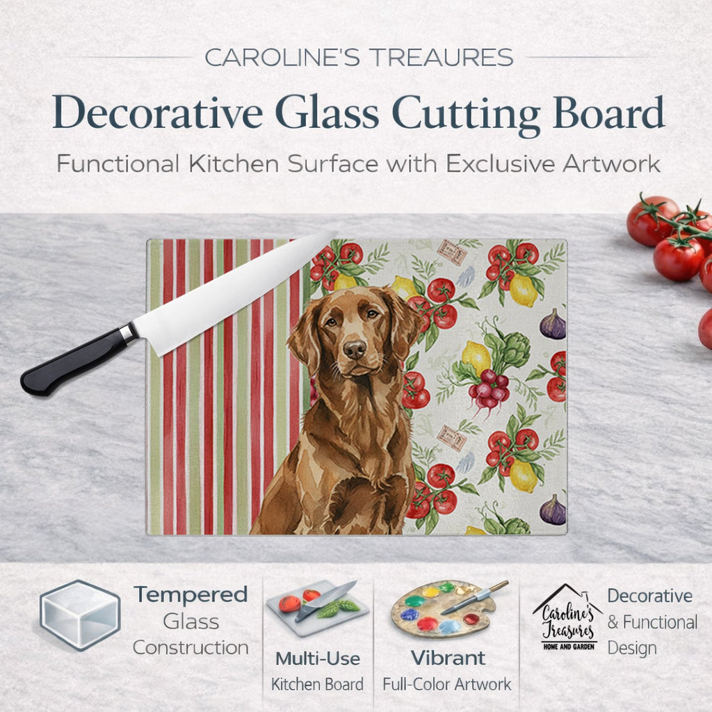 Liver Flat-Coated Retriever Vegetables Cutting Board Tempered Glass Kitchen Cutting Surface, Heat Resistant Chopping, Non-Slip Feet, Food Prep & Serving