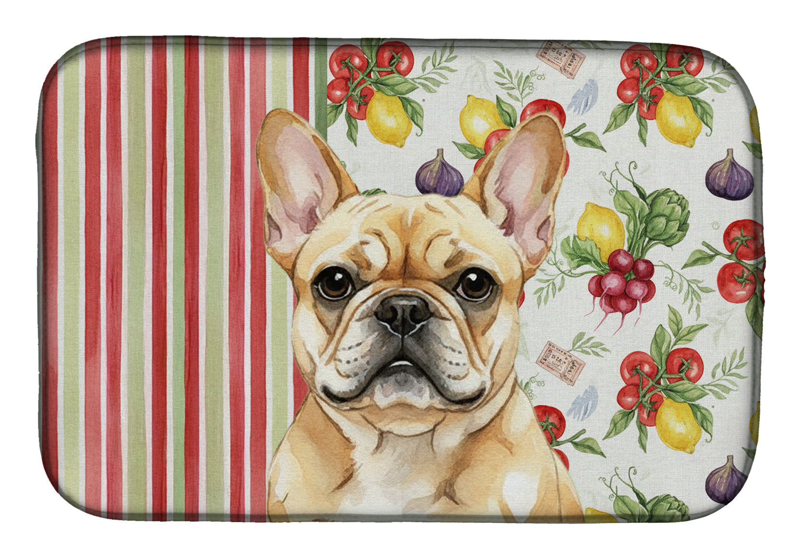 Fawn French Bulldog Vegetables Dish Drying Mat Absorbent Dish Drying Mat Pad for Kitchen Counter Dish Drainer Mat for Countertop, 14 x 21", Multicolor