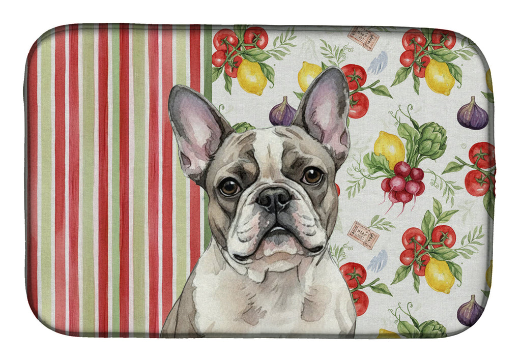 Pied French Bulldog Vegetables Dish Drying Mat Absorbent Dish Drying Mat Pad for Kitchen Counter Dish Drainer Mat for Countertop, 14 x 21", Multicolor