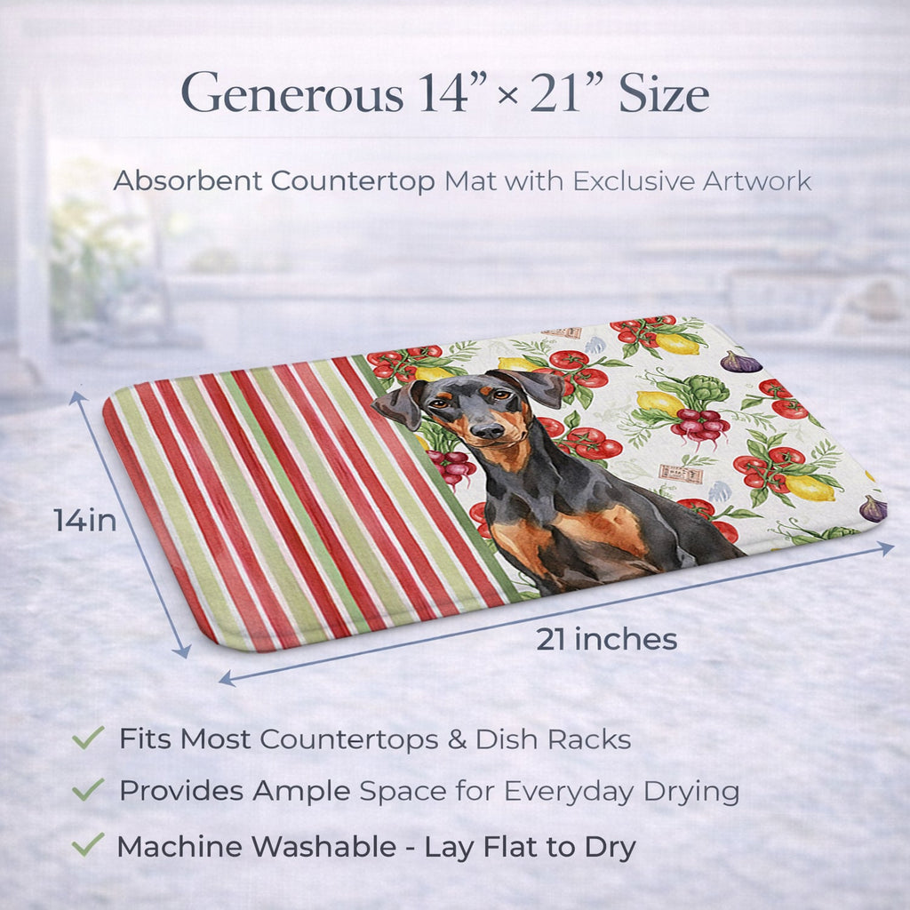 German Pinscher Vegetables Dish Drying Mat Absorbent Dish Drying Mat Pad for Kitchen Counter Dish Drainer Mat for Countertop, 14 x 21", Multicolor