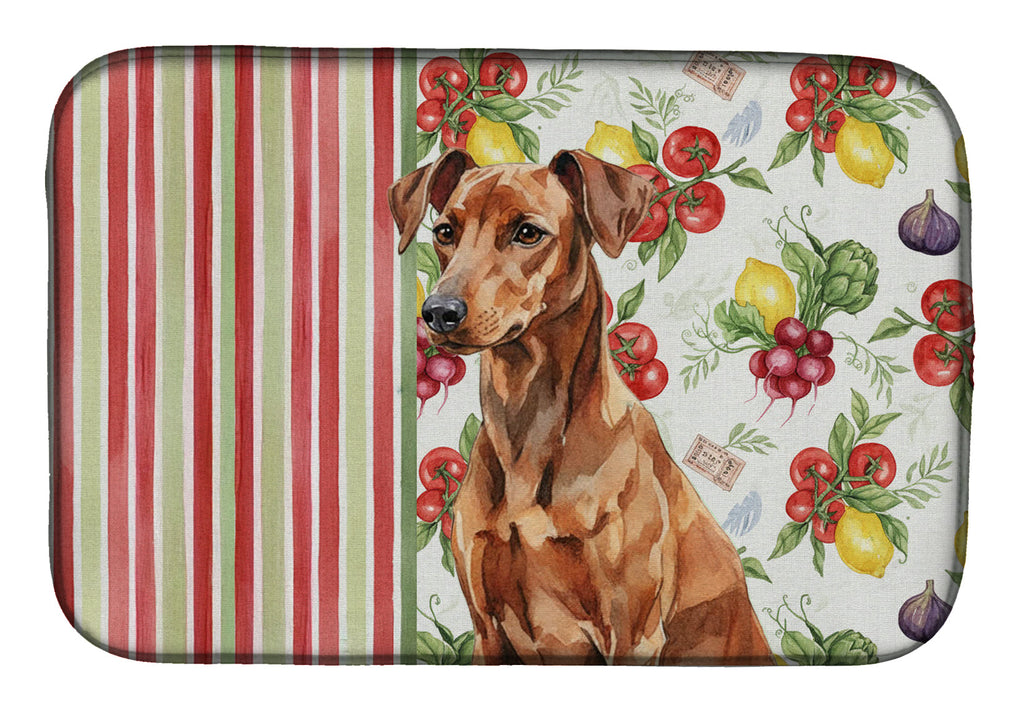 Red German Pinscher Vegetables Dish Drying Mat Absorbent Dish Drying Mat Pad for Kitchen Counter Dish Drainer Mat for Countertop, 14 x 21", Multicolor