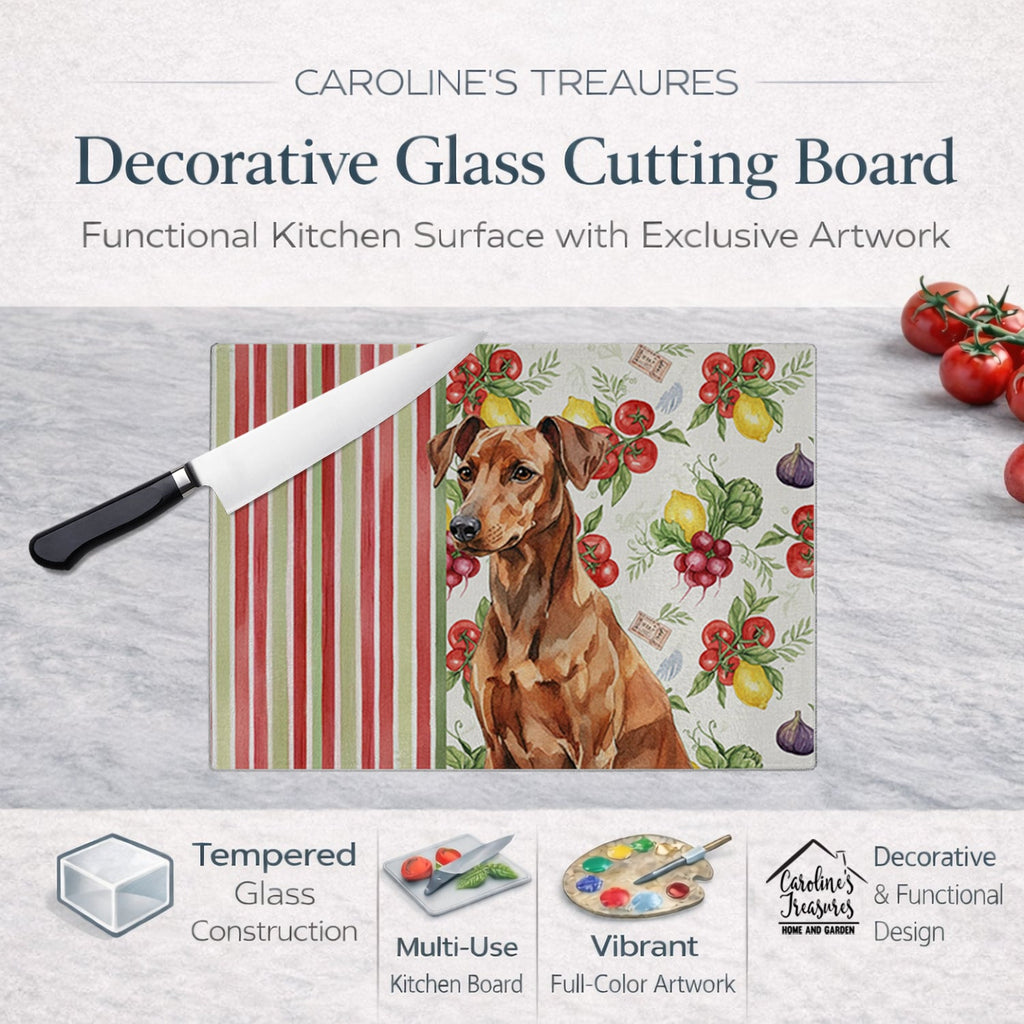 Red German Pinscher Vegetables Cutting Board Tempered Glass Kitchen Cutting Surface, Heat Resistant Chopping, Non-Slip Feet, Food Prep & Serving