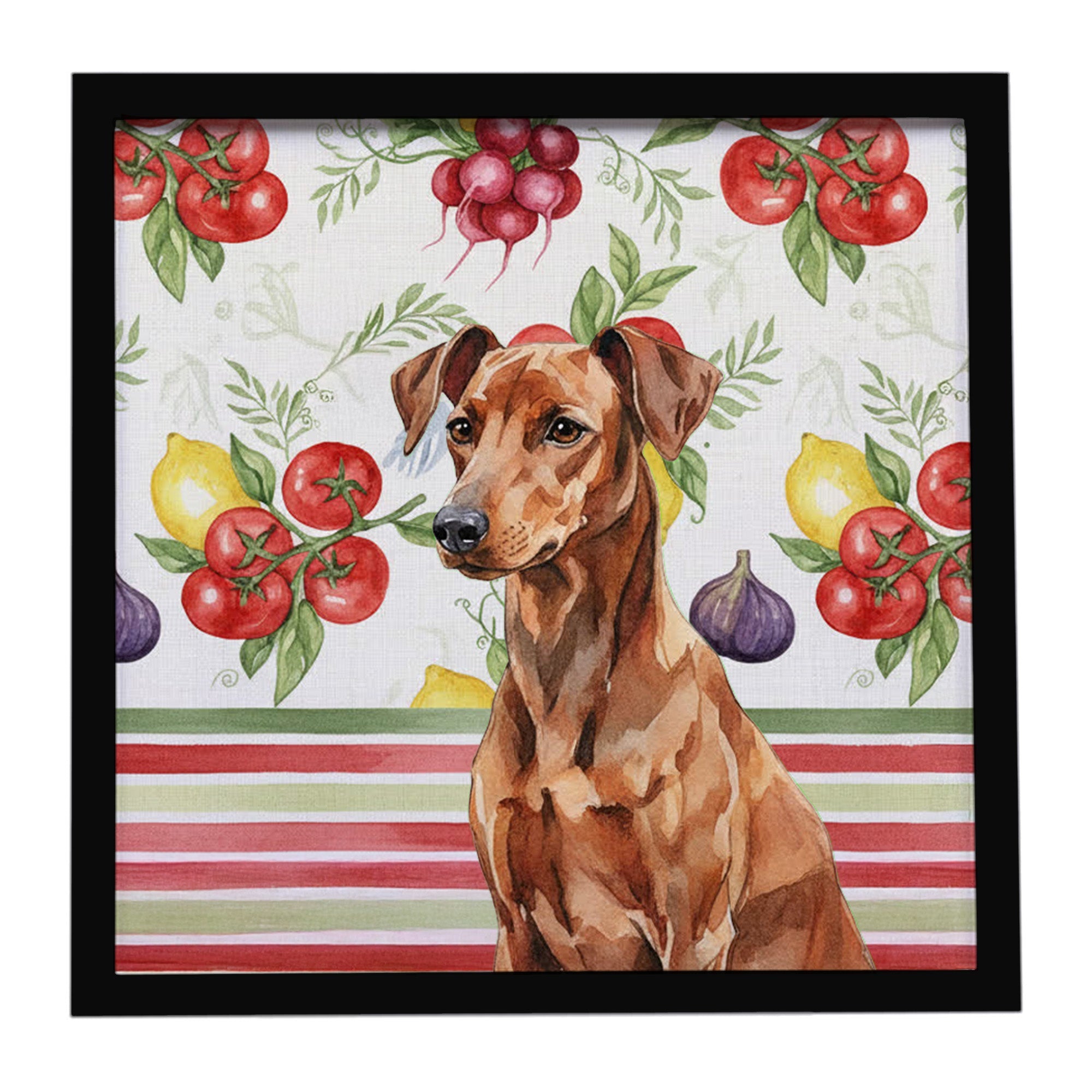Red German Pinscher Vegetables Framed Metal Print Bathroom, Kitchen, Office, Home Decor Wall Art Ready to Hang, Square, 8X8