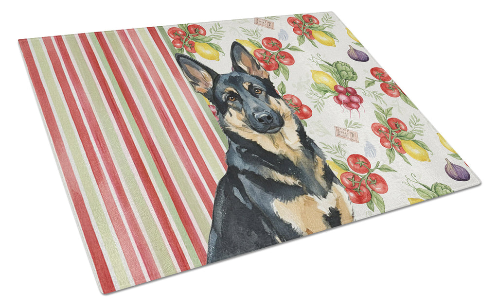 Black and Tan German Shepherd Vegetables Cutting Board Tempered Glass Kitchen Cutting Surface, Heat Resistant Chopping, Non-Slip Feet, Food Prep & Serving