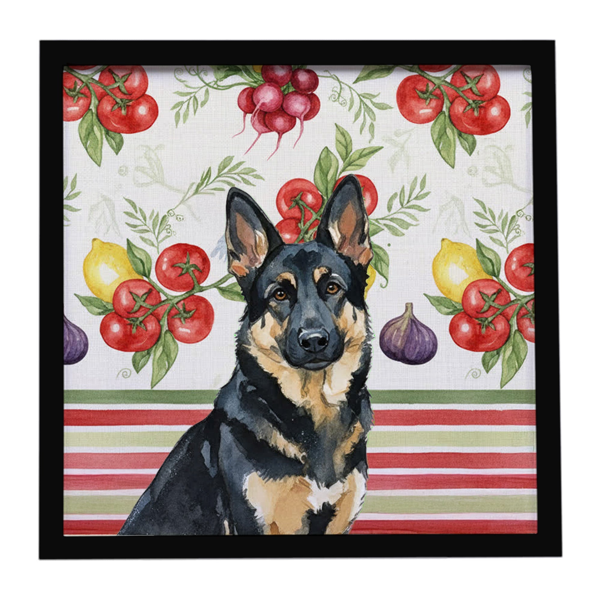 Black and Tan German Shepherd Vegetables Framed Metal Print Bathroom, Kitchen, Office, Home Decor Wall Art Ready to Hang, Square, 8X8
