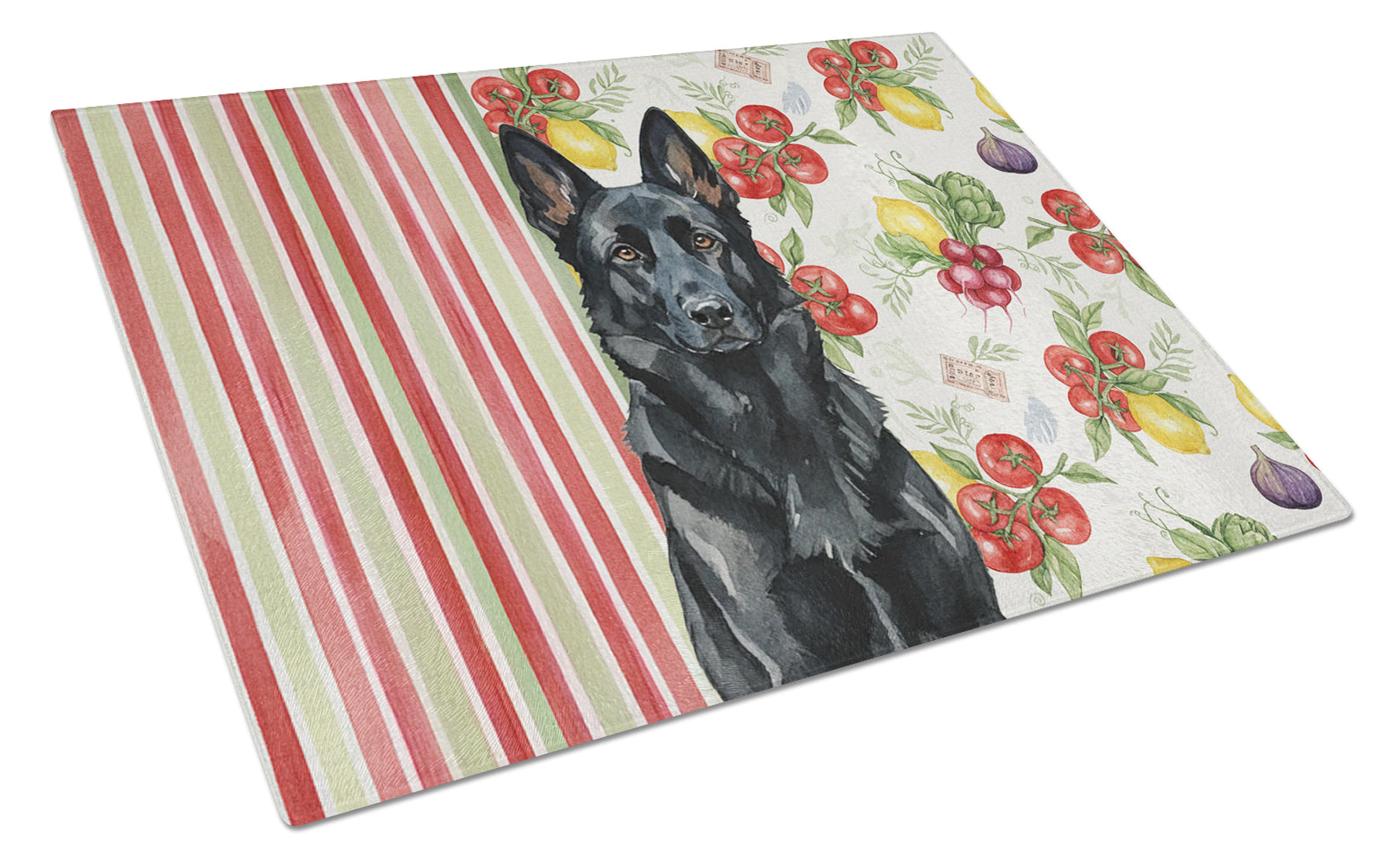 Black German Shepherd Vegetables Cutting Board Tempered Glass Kitchen Cutting Surface, Heat Resistant Chopping, Non-Slip Feet, Food Prep & Serving