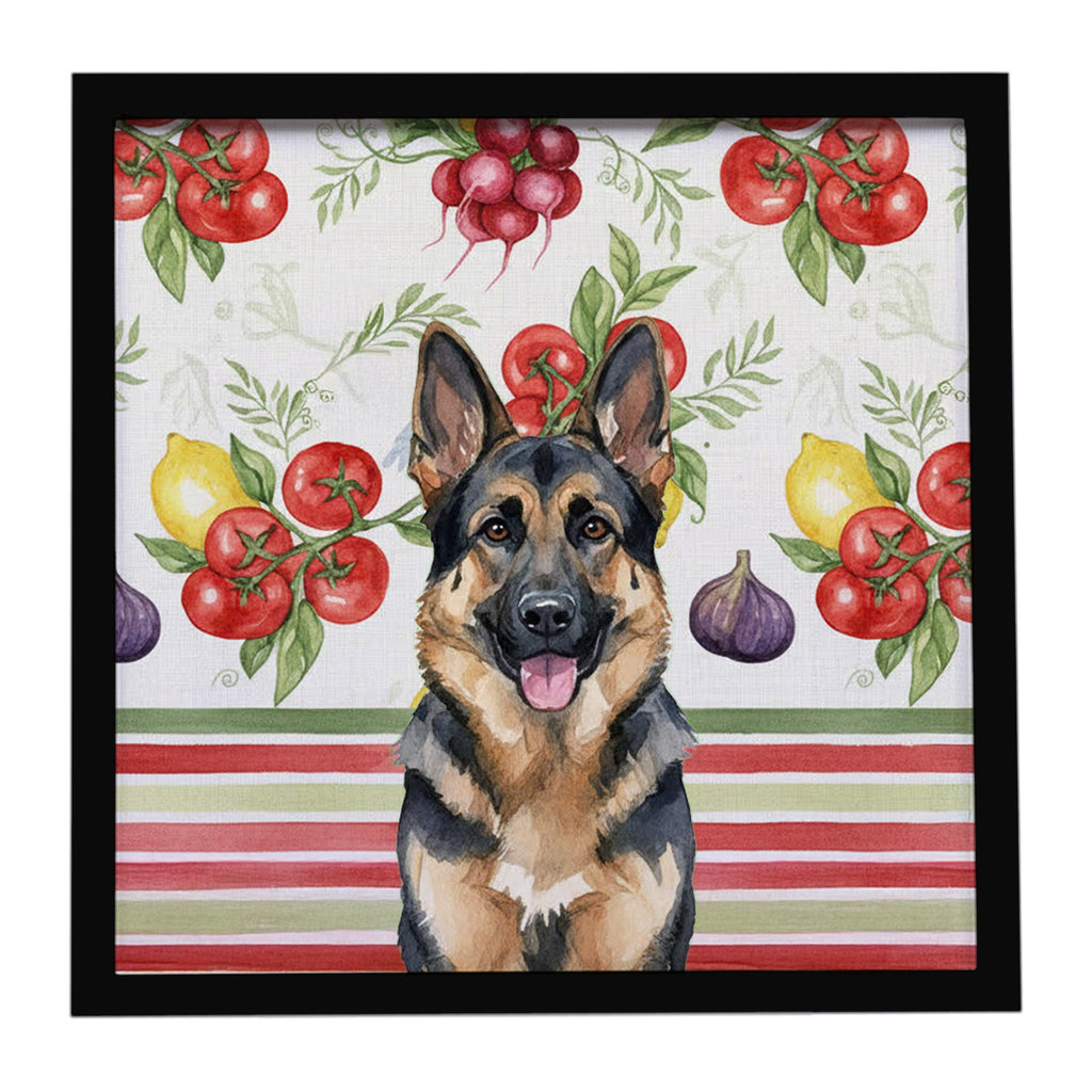 German Shepherd Vegetables Framed Metal Print Bathroom, Kitchen, Office, Home Decor Wall Art Ready to Hang, Square, 8X8