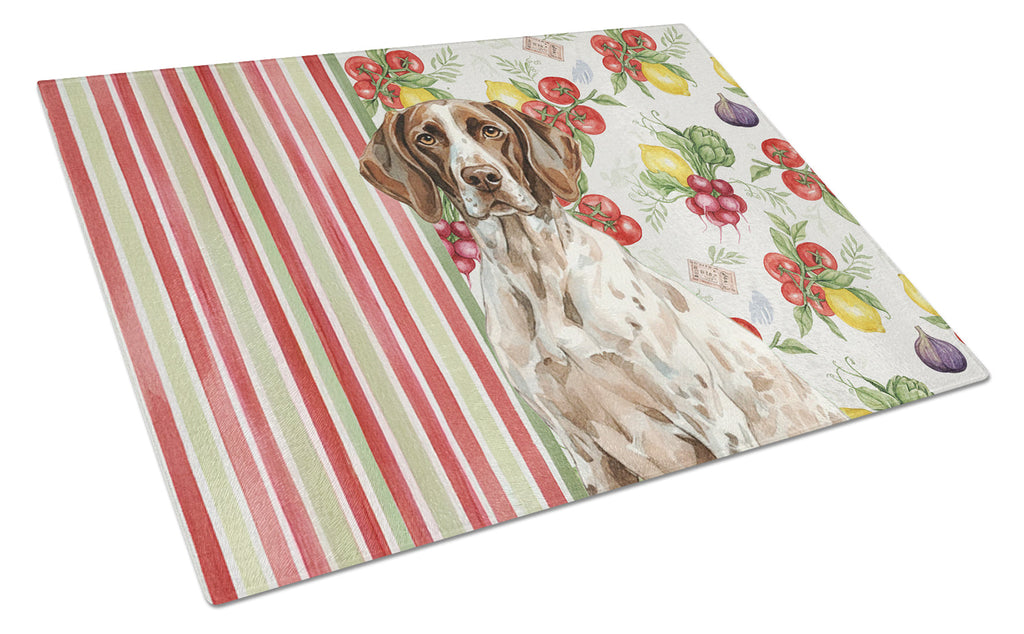 German Shorthaired Pointer Vegetables Cutting Board Tempered Glass Kitchen Cutting Surface, Heat Resistant Chopping, Non-Slip Feet, Food Prep & Serving