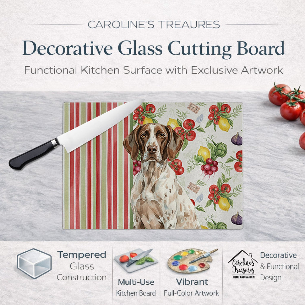 German Shorthaired Pointer Vegetables Cutting Board Tempered Glass Kitchen Cutting Surface, Heat Resistant Chopping, Non-Slip Feet, Food Prep & Serving