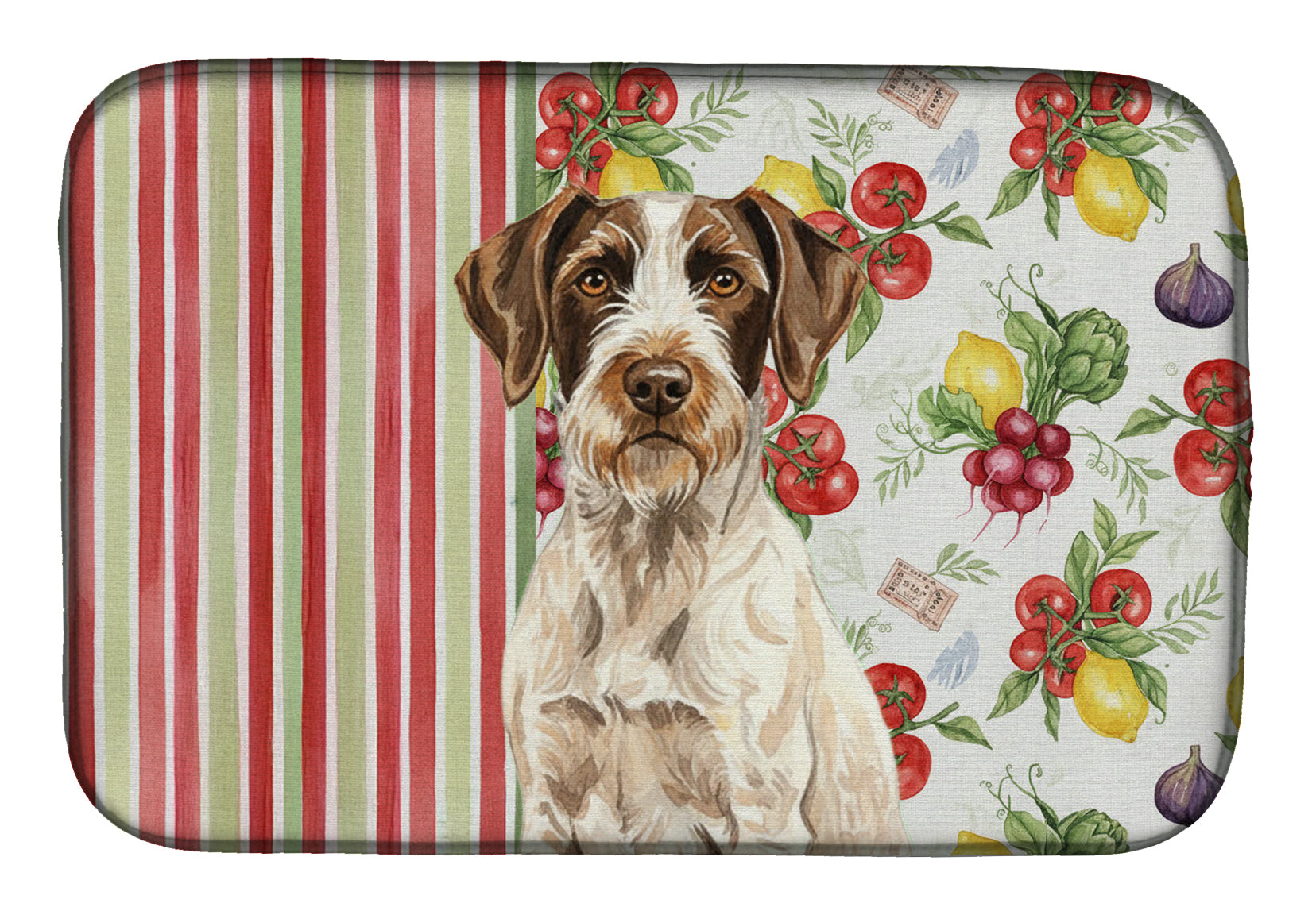 Liver and White German Wirehaired Pointer Vegetables Dish Drying Mat Absorbent Dish Drying Mat Pad for Kitchen Counter Dish Drainer Mat for Countertop, 14 x 21", Multicolor