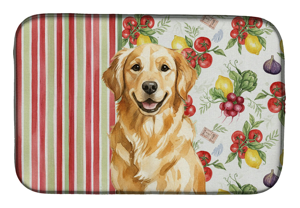 Golden Retriever Vegetables Dish Drying Mat Absorbent Dish Drying Mat Pad for Kitchen Counter Dish Drainer Mat for Countertop, 14 x 21", Multicolor
