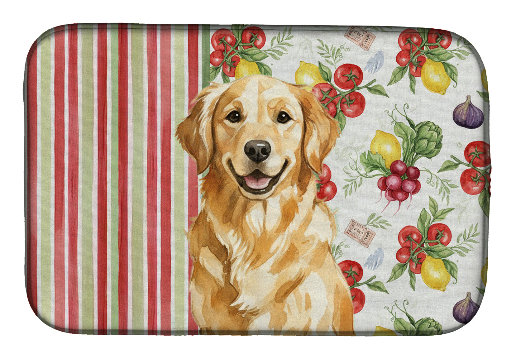 Golden Retriever Vegetables Dish Drying Mat Absorbent Dish Drying Mat Pad for Kitchen Counter Dish Drainer Mat for Countertop, 14 x 21", Multicolor