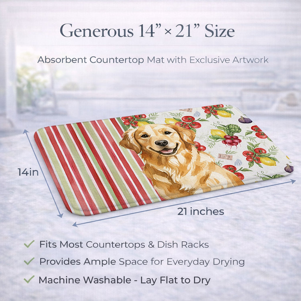 Golden Retriever Vegetables Dish Drying Mat Absorbent Dish Drying Mat Pad for Kitchen Counter Dish Drainer Mat for Countertop, 14 x 21", Multicolor