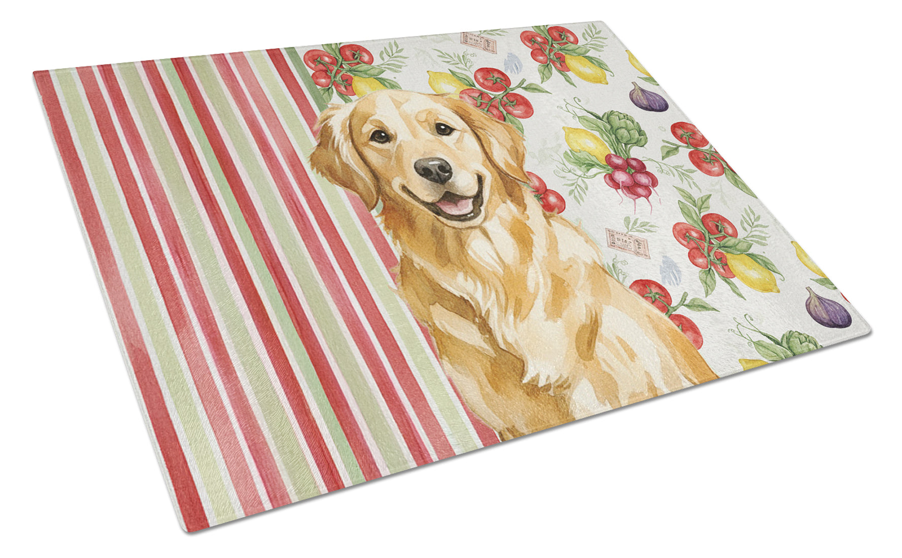 Golden Retriever Vegetables Cutting Board Tempered Glass Kitchen Cutting Surface, Heat Resistant Chopping, Non-Slip Feet, Food Prep & Serving