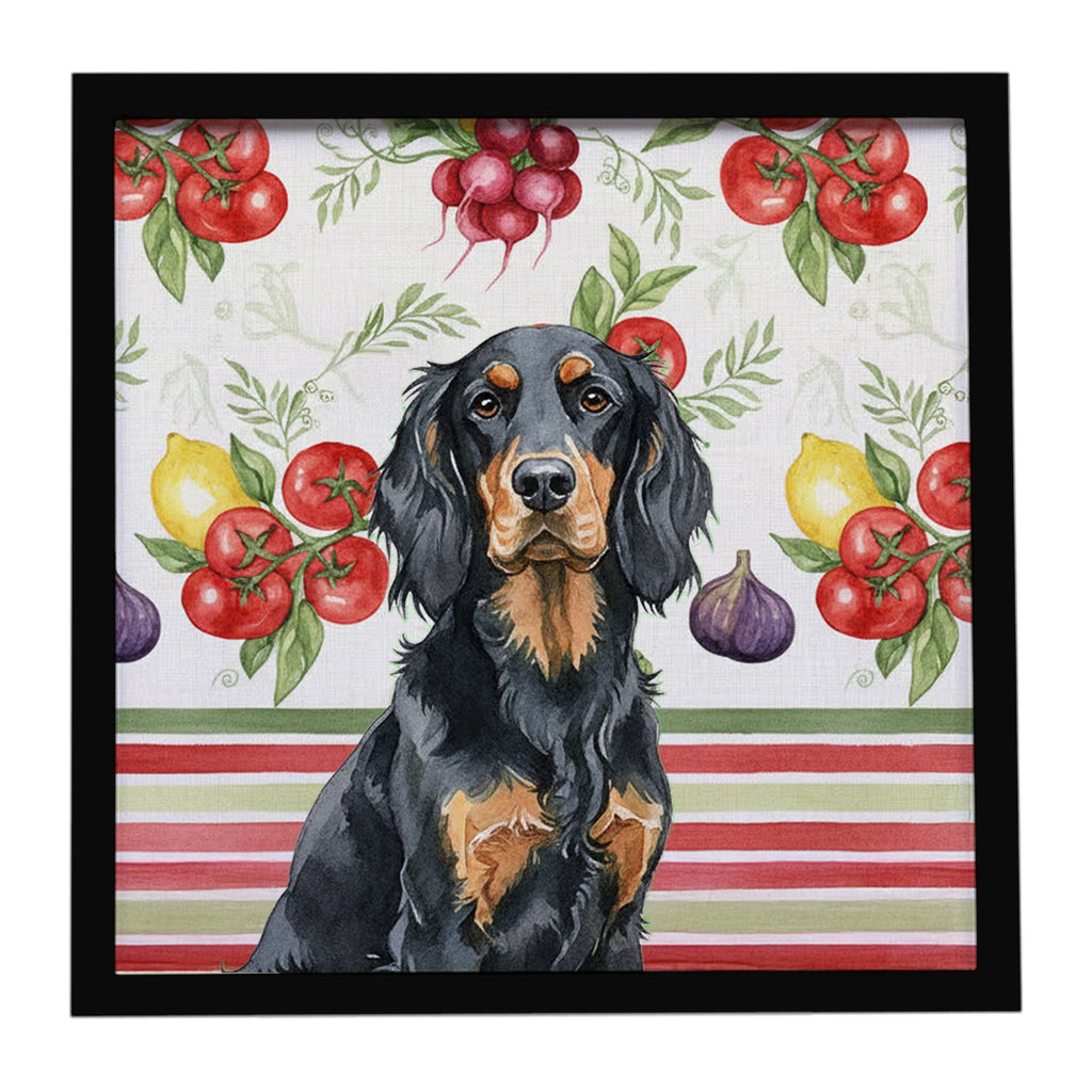 Gordon Setter Vegetables Framed Metal Print Bathroom, Kitchen, Office, Home Decor Wall Art Ready to Hang, Square, 8X8