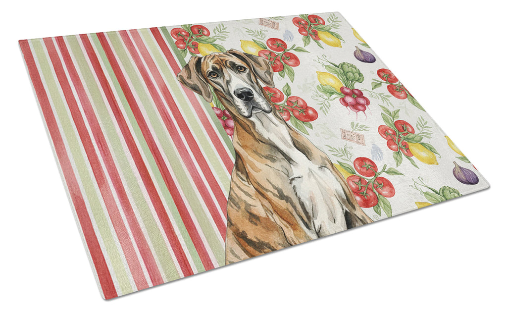 Brindle Great Dane Vegetables Cutting Board Tempered Glass Kitchen Cutting Surface, Heat Resistant Chopping, Non-Slip Feet, Food Prep & Serving