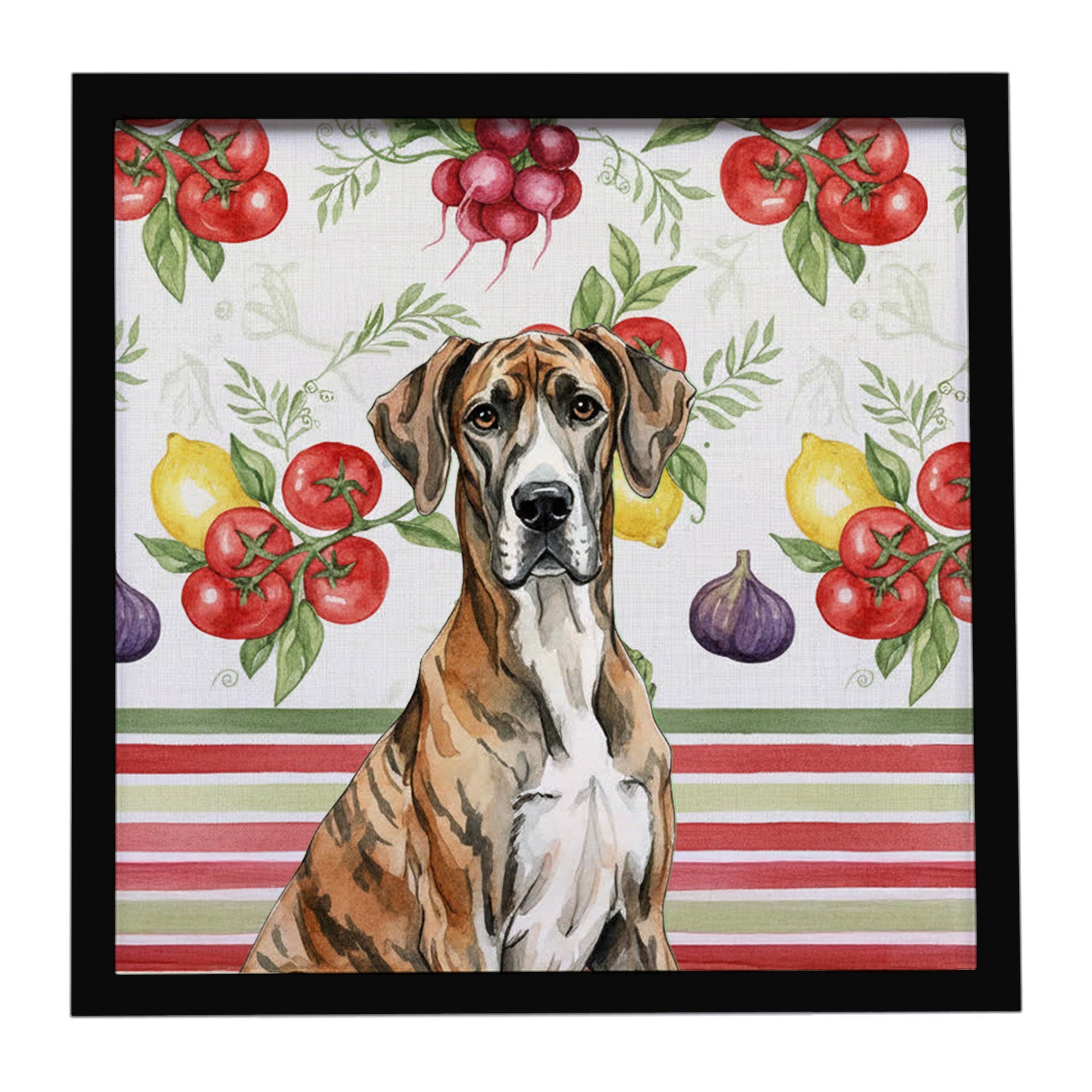 Brindle Great Dane Vegetables Framed Metal Print Bathroom, Kitchen, Office, Home Decor Wall Art Ready to Hang, Square, 8X8