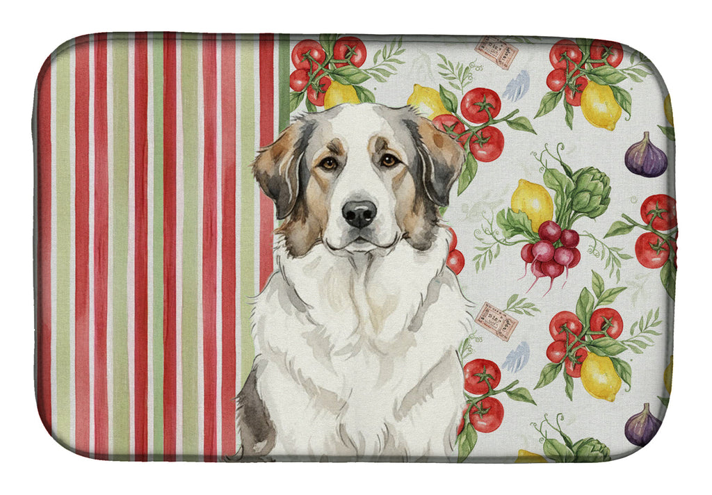 Badger Great Pyrenees Vegetables Dish Drying Mat Absorbent Dish Drying Mat Pad for Kitchen Counter Dish Drainer Mat for Countertop, 14 x 21", Multicolor
