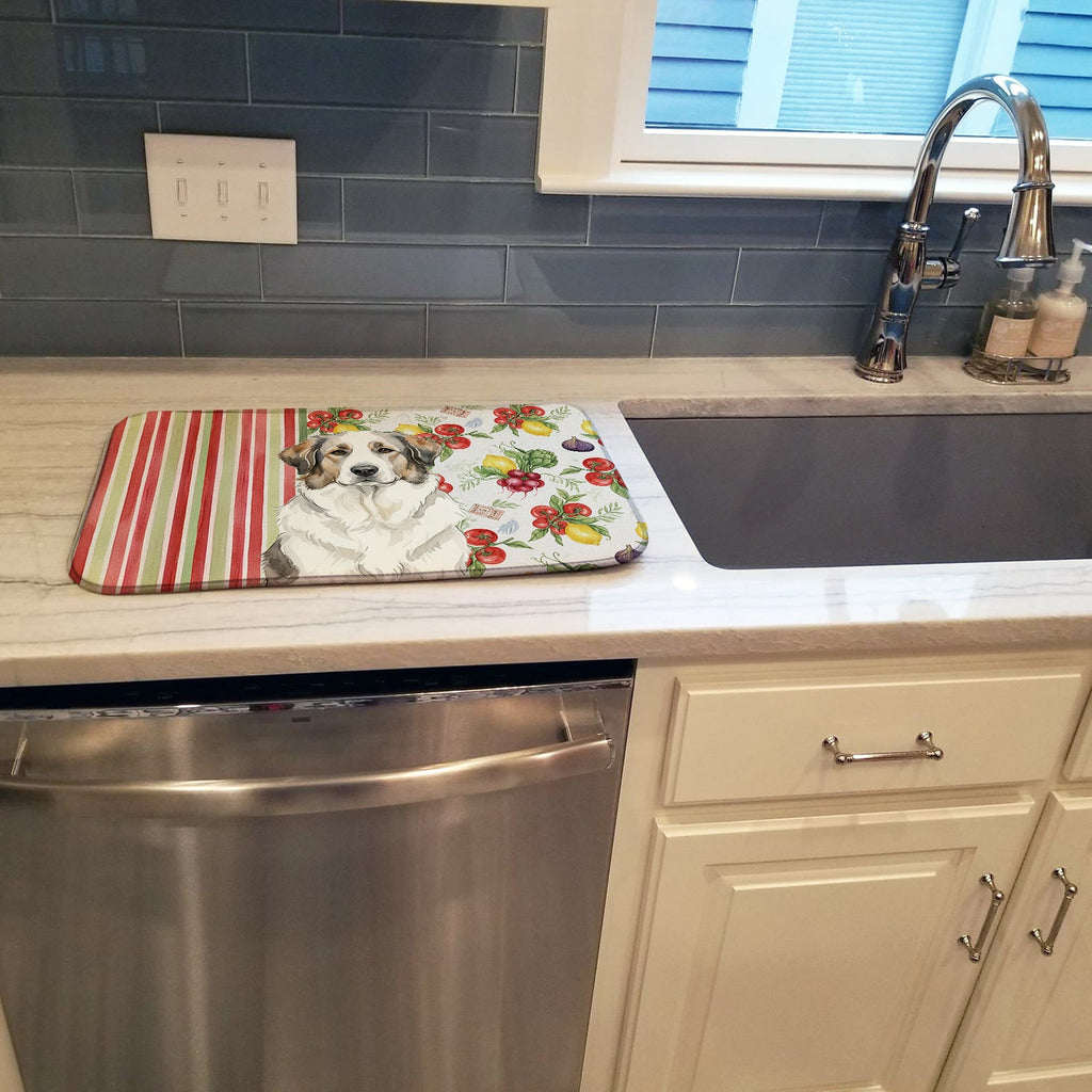 Badger Great Pyrenees Vegetables Dish Drying Mat Absorbent Dish Drying Mat Pad for Kitchen Counter Dish Drainer Mat for Countertop, 14 x 21", Multicolor