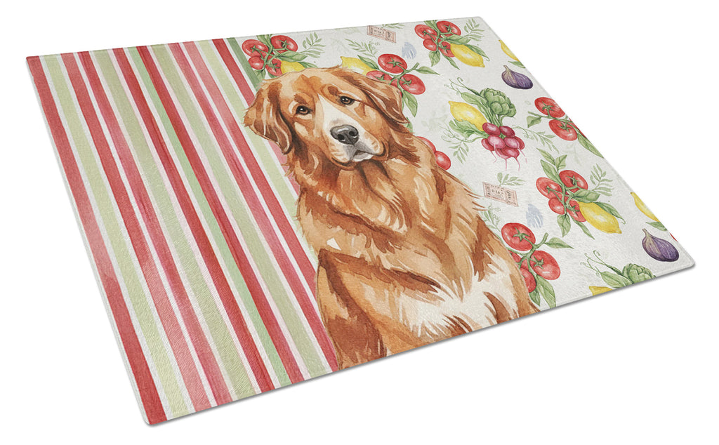 Reddish Brown Great Pyrenees Vegetables Cutting Board Tempered Glass Kitchen Cutting Surface, Heat Resistant Chopping, Non-Slip Feet, Food Prep & Serving
