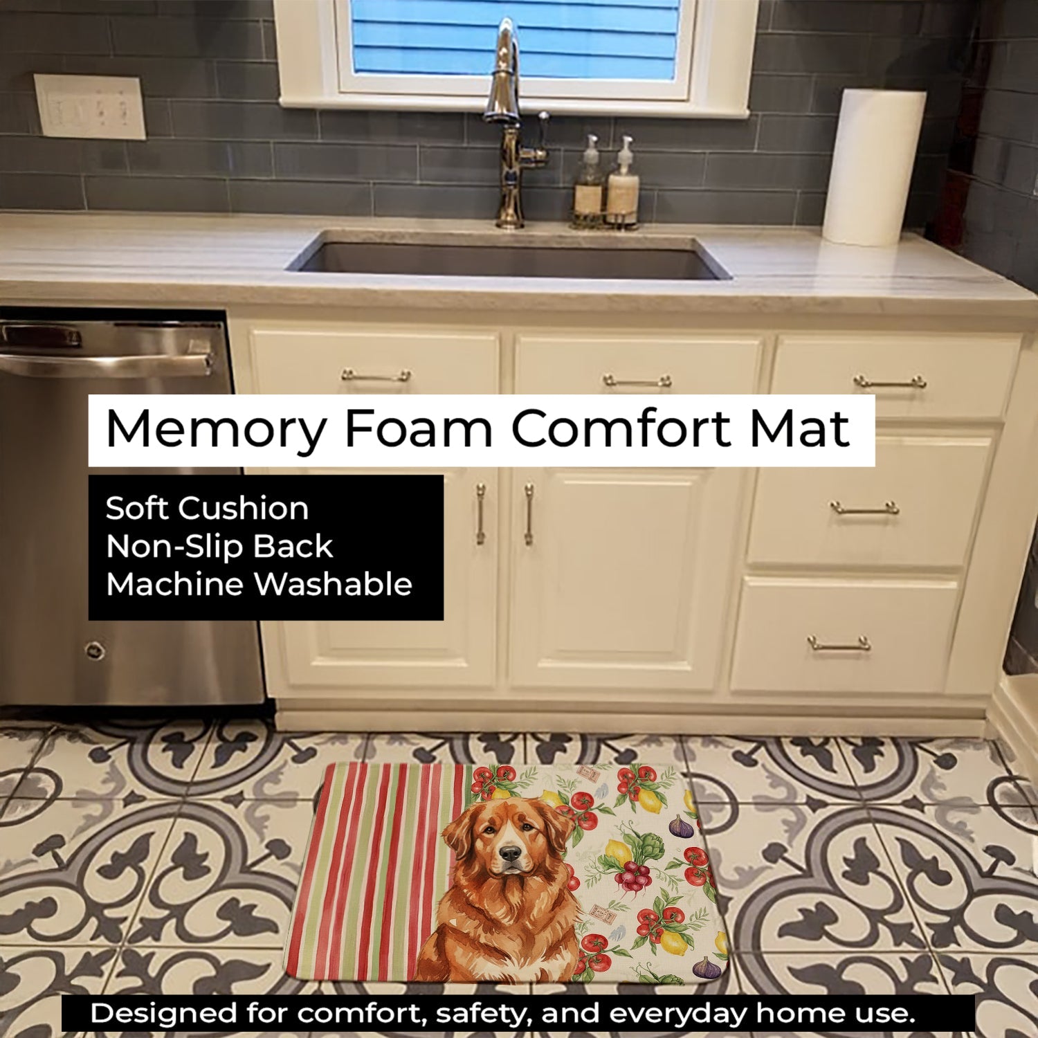 Reddish Brown Great Pyrenees Vegetables Memory Foam Kitchen Mat Machine Washable Anti-Fatigue Cushion Comfort Bath or Kitchen Rug