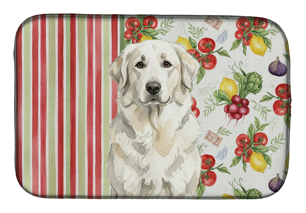 White Great Pyrenees Vegetables Dish Drying Mat Absorbent Dish Drying Mat Pad for Kitchen Counter Dish Drainer Mat for Countertop, 14 x 21", Multicolor
