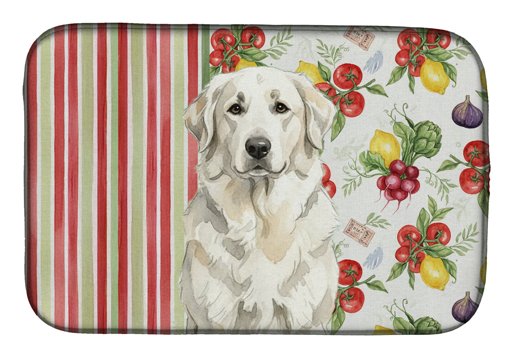 White Great Pyrenees Vegetables Dish Drying Mat Absorbent Dish Drying Mat Pad for Kitchen Counter Dish Drainer Mat for Countertop, 14 x 21", Multicolor