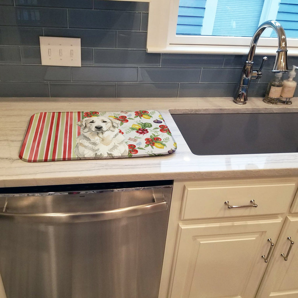 White Great Pyrenees Vegetables Dish Drying Mat Absorbent Dish Drying Mat Pad for Kitchen Counter Dish Drainer Mat for Countertop, 14 x 21", Multicolor