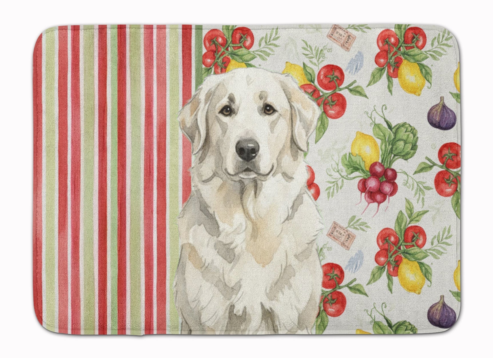 White Great Pyrenees Vegetables Memory Foam Kitchen Mat Machine Washable Anti-Fatigue Cushion Comfort Bath or Kitchen Rug