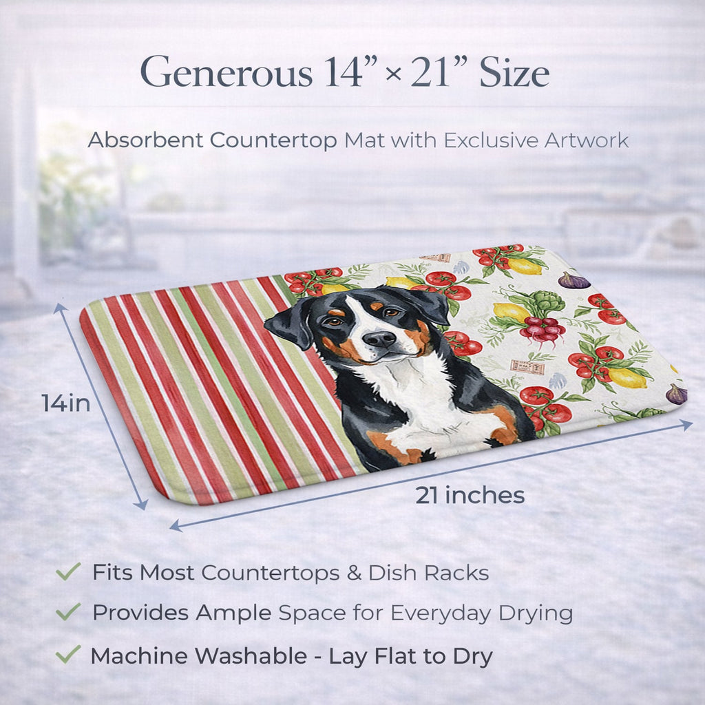 Greater Swiss Mountain Dog Vegetables Dish Drying Mat Absorbent Dish Drying Mat Pad for Kitchen Counter Dish Drainer Mat for Countertop, 14 x 21", Multicolor
