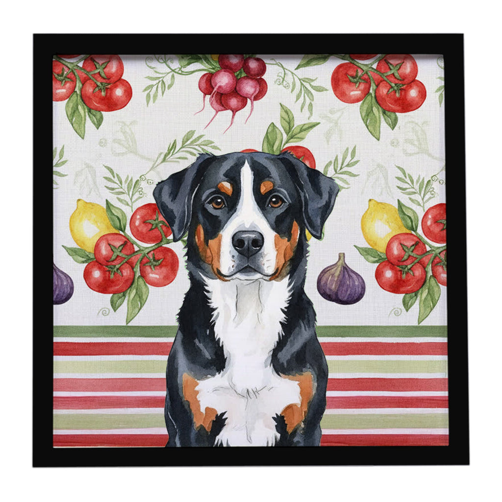 Greater Swiss Mountain Dog Vegetables Framed Metal Print Bathroom, Kitchen, Office, Home Decor Wall Art Ready to Hang, Square, 8X8