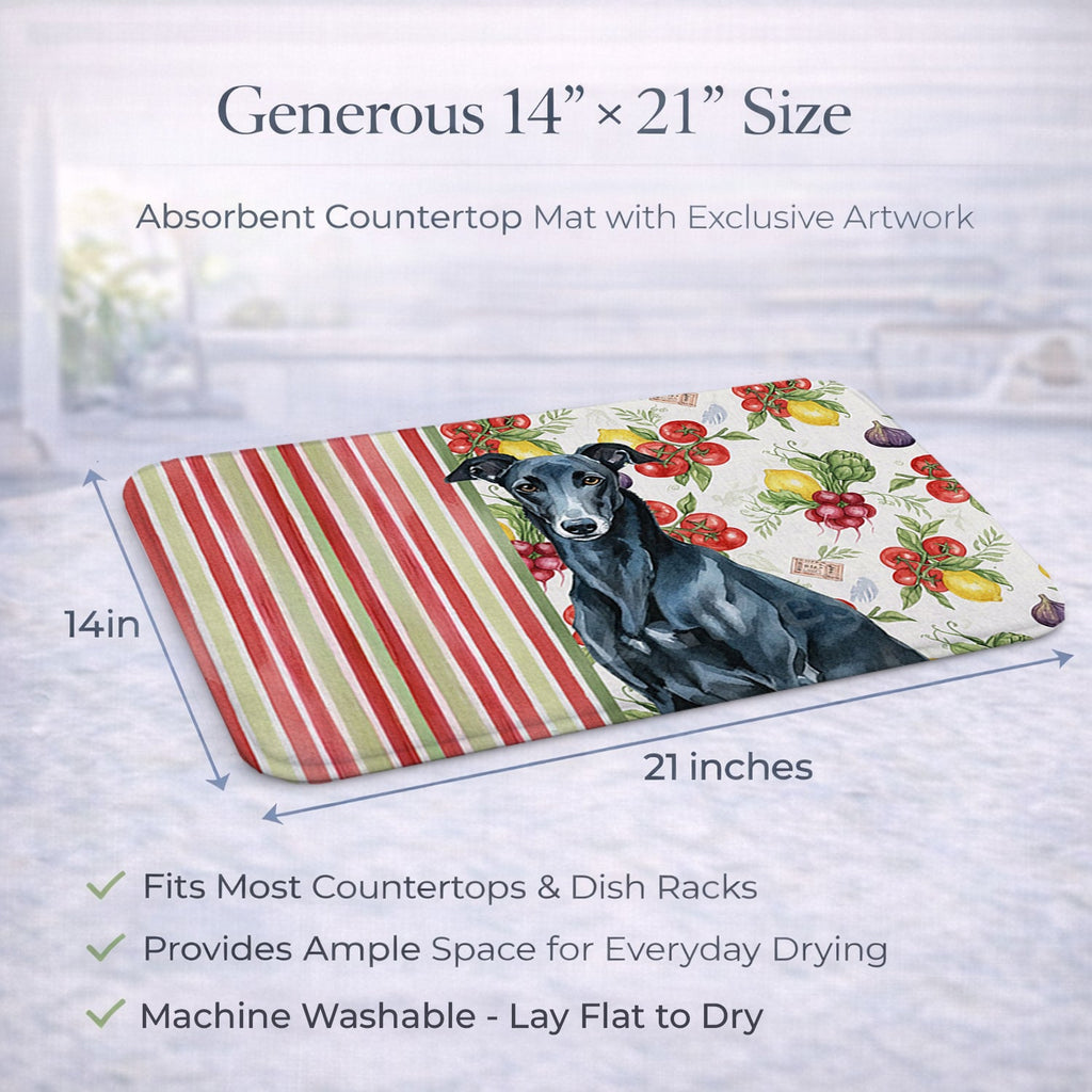 Black Greyhound Vegetables Dish Drying Mat Absorbent Dish Drying Mat Pad for Kitchen Counter Dish Drainer Mat for Countertop, 14 x 21", Multicolor