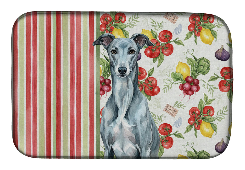 Blue Brindle Greyhound Vegetables Dish Drying Mat Absorbent Dish Drying Mat Pad for Kitchen Counter Dish Drainer Mat for Countertop, 14 x 21", Multicolor