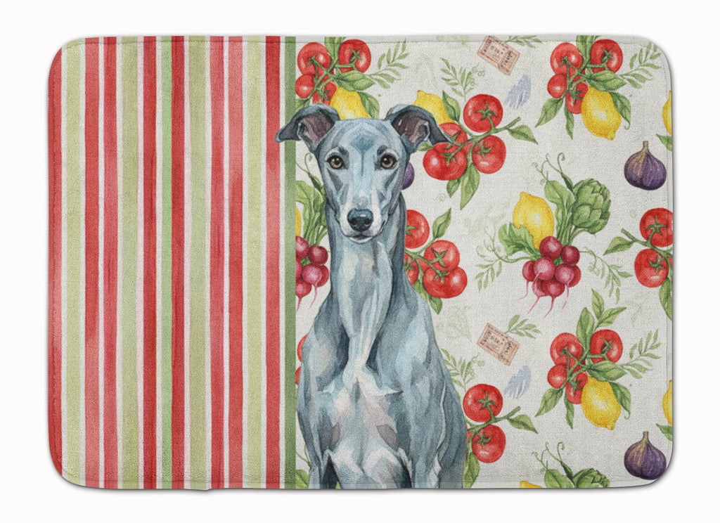 Blue Brindle Greyhound Vegetables Memory Foam Kitchen Mat Machine Washable Anti-Fatigue Cushion Comfort Bath or Kitchen Rug