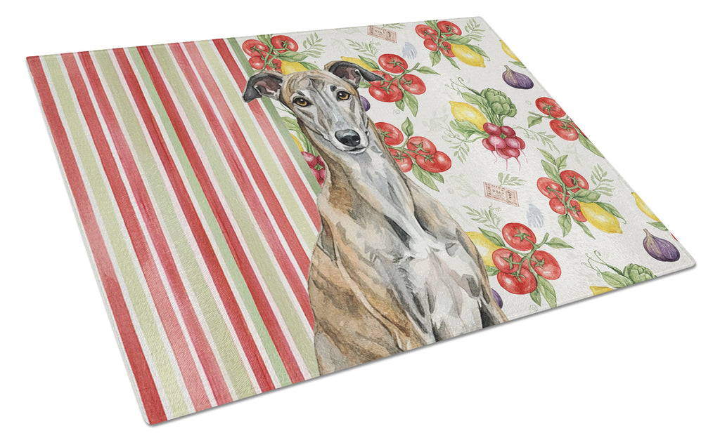 Brindle Greyhound Vegetables Cutting Board Tempered Glass Kitchen Cutting Surface, Heat Resistant Chopping, Non-Slip Feet, Food Prep & Serving