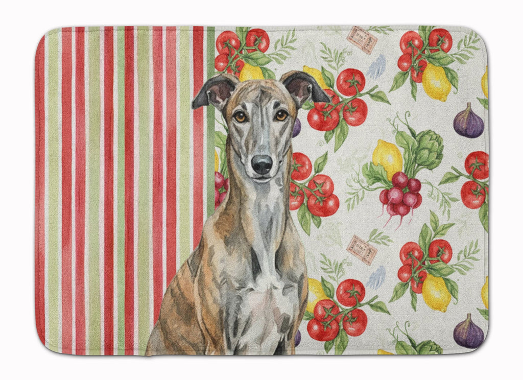 Brindle Greyhound Vegetables Memory Foam Kitchen Mat Machine Washable Anti-Fatigue Cushion Comfort Bath or Kitchen Rug