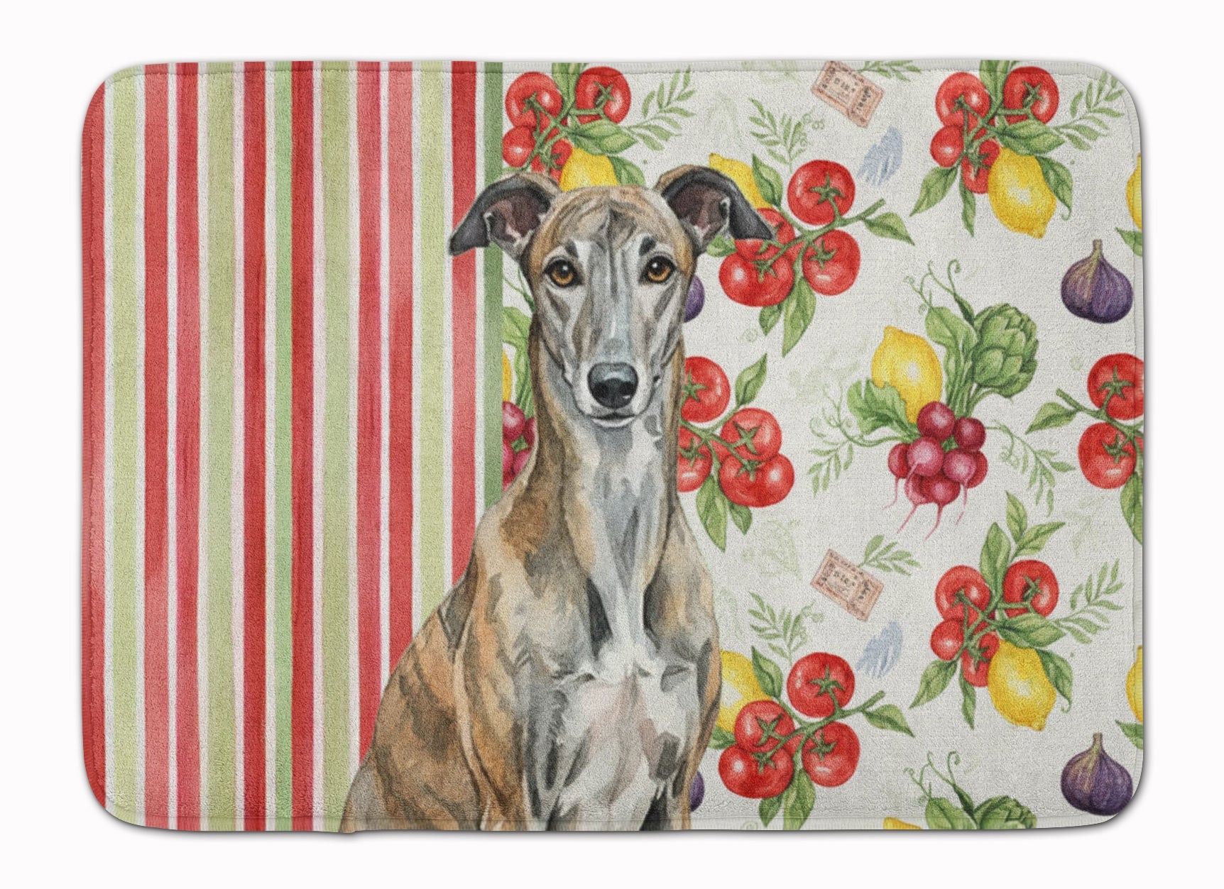 Brindle Greyhound Vegetables Memory Foam Kitchen Mat Machine Washable Anti-Fatigue Cushion Comfort Bath or Kitchen Rug