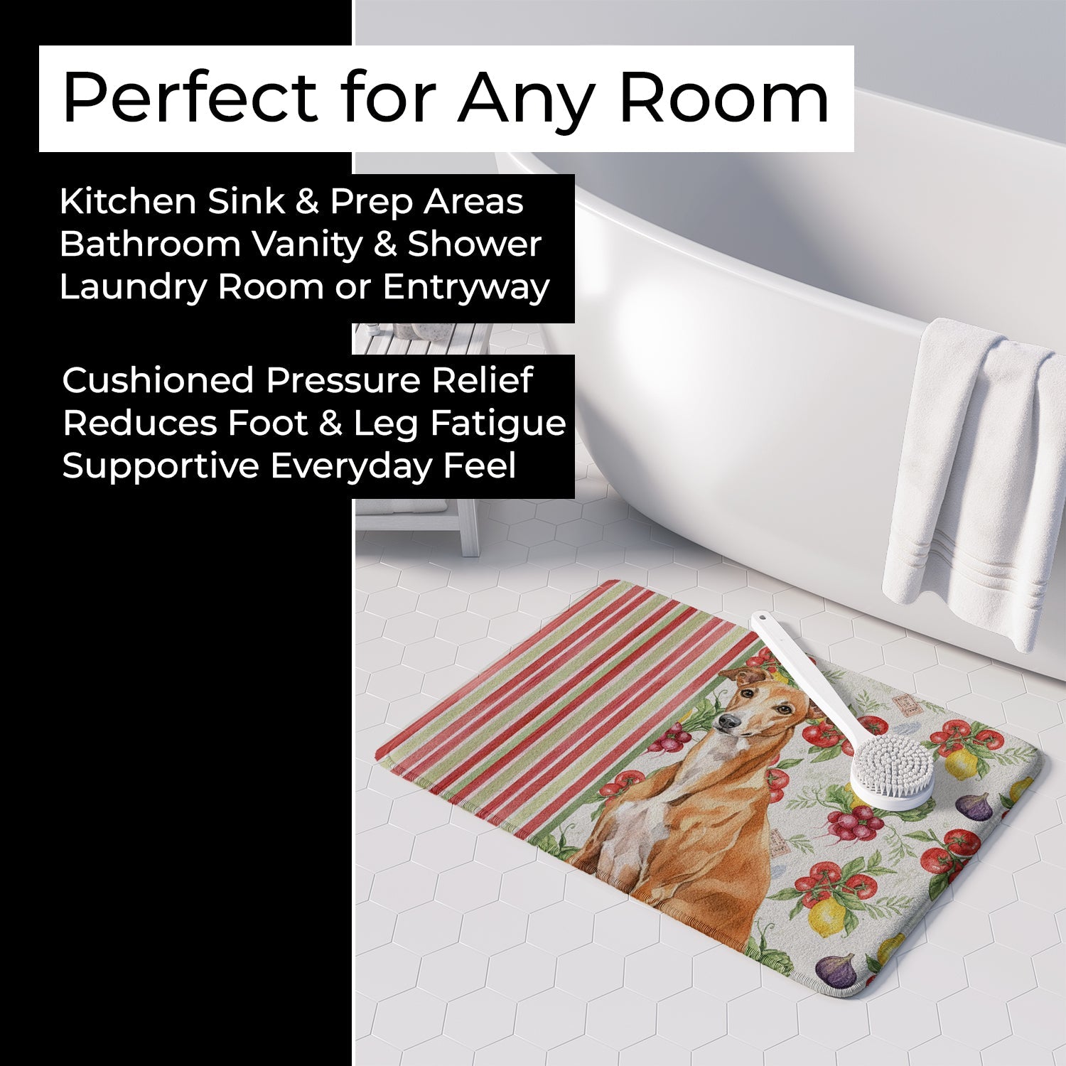 Red Greyhound Vegetables Memory Foam Kitchen Mat Machine Washable Anti-Fatigue Cushion Comfort Bath or Kitchen Rug